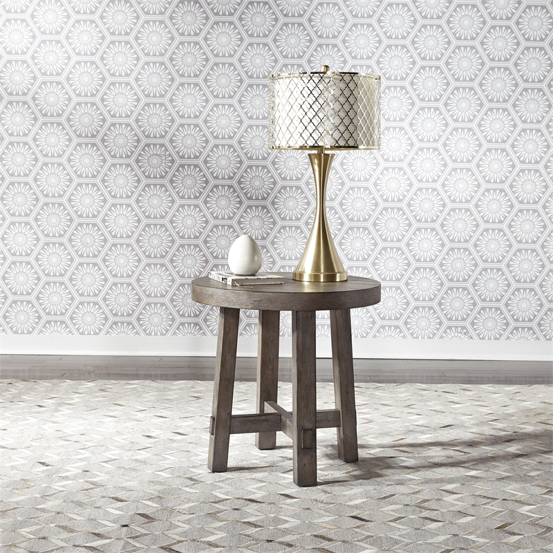 Bowery Hill Modern Farmhouse Engineered Wood Dark Gray Splay Leg Round End Table