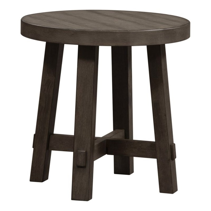 Bowery Hill Modern Farmhouse Engineered Wood Dark Gray Splay Leg Round End Table