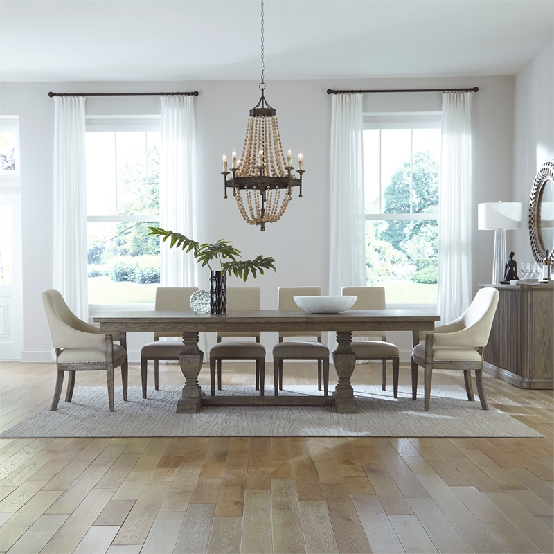 Bowery Hill Traditional Wood 7 Piece Trestle Table Set - Havana Brown Finish