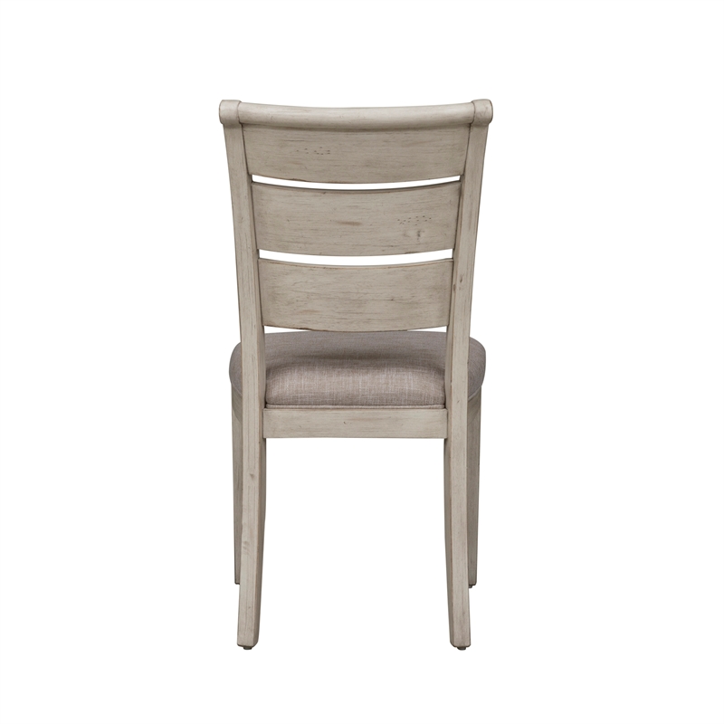 Bowery Hill Wood White Ladder Back Upholstered Side Chair (RTA)-Set of 2