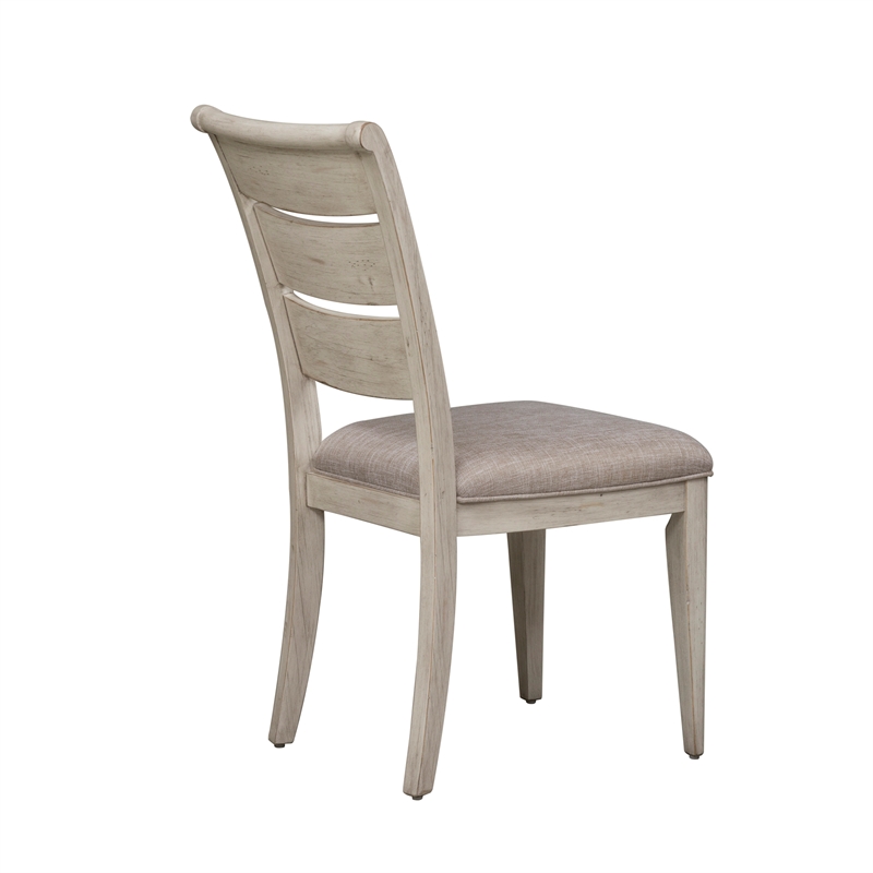 Bowery Hill Wood White Ladder Back Upholstered Side Chair (RTA)-Set of 2