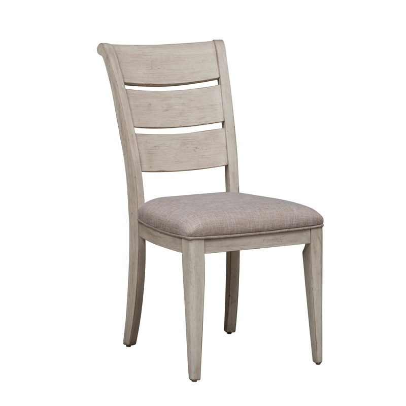 Bowery Hill Wood White Ladder Back Upholstered Side Chair (RTA)-Set of 2