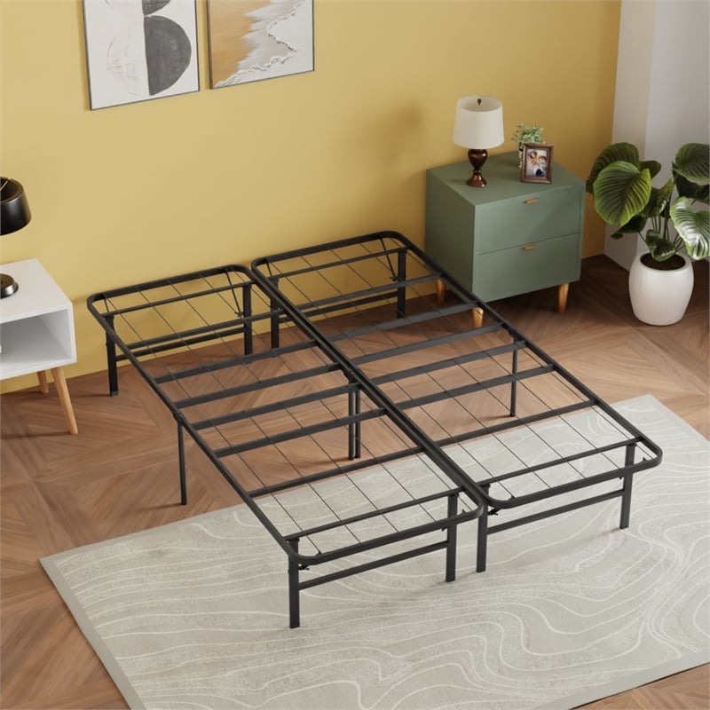 Bowery Hill Modern Metal Foldable Full Bed Frame in Black Finish