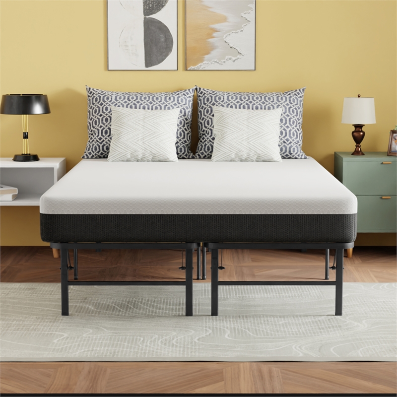 Bowery Hill Modern Metal Foldable Full Bed Frame in Black Finish