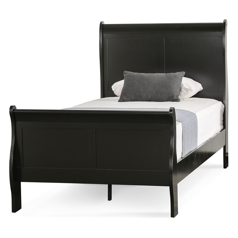Bowery Hill Transitional Solid Wood Panel Twin Bed in Black Finish