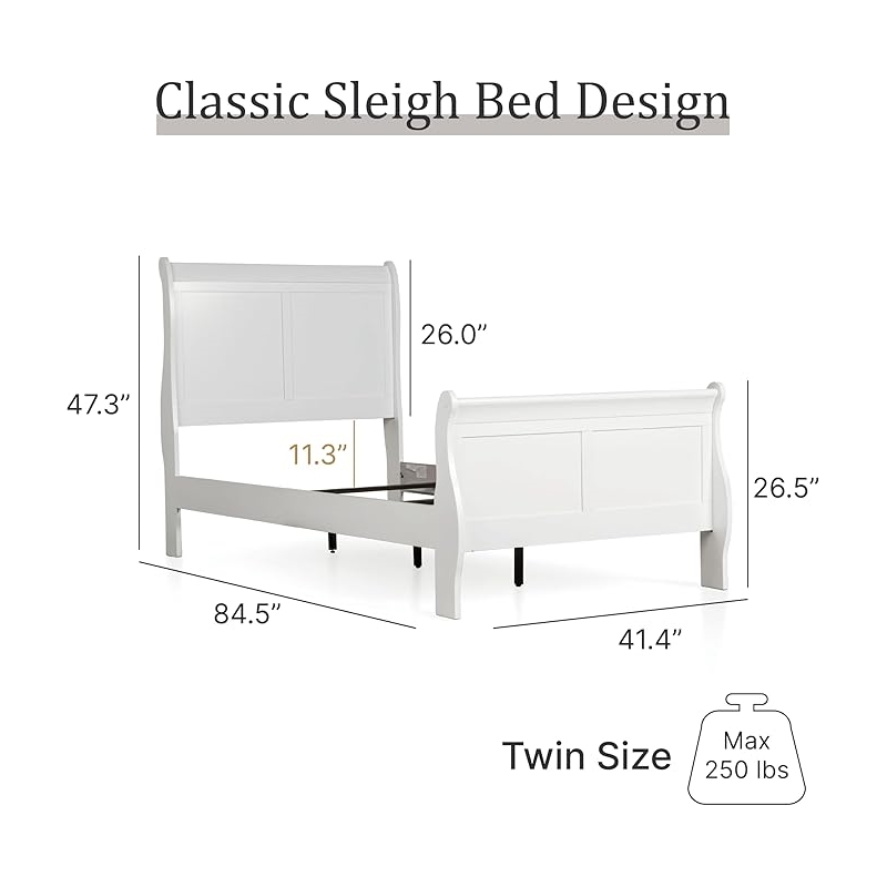 Bowery Hill Transitional Solid Wood Panel Twin Bed in White Finish