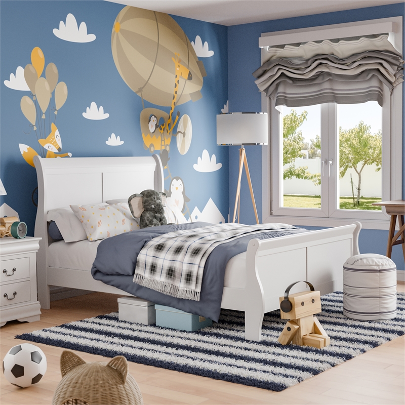 Bowery Hill Transitional Solid Wood Panel Twin Bed in White Finish