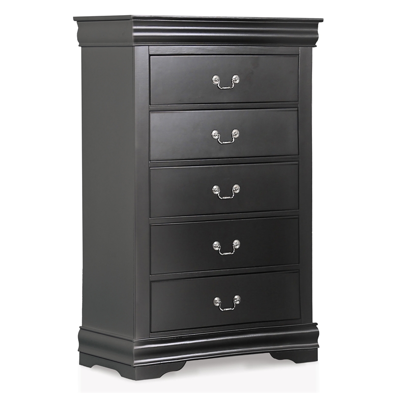 Bowery Hill Transitional Solid Wood 5-Drawer Chest in Black Finish