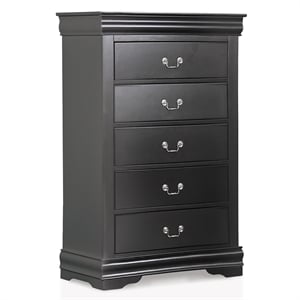 Bowery Hill Transitional Solid Wood 5-Drawer Chest in Black Finish