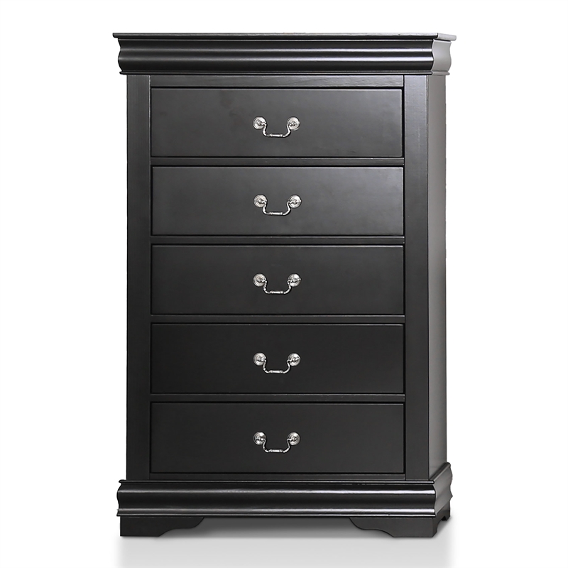 Bowery Hill Transitional Solid Wood 5-Drawer Chest in Black Finish