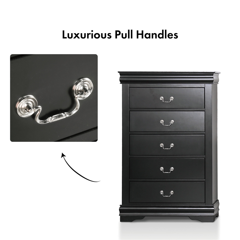 Bowery Hill Transitional Solid Wood 5-Drawer Chest in Black Finish