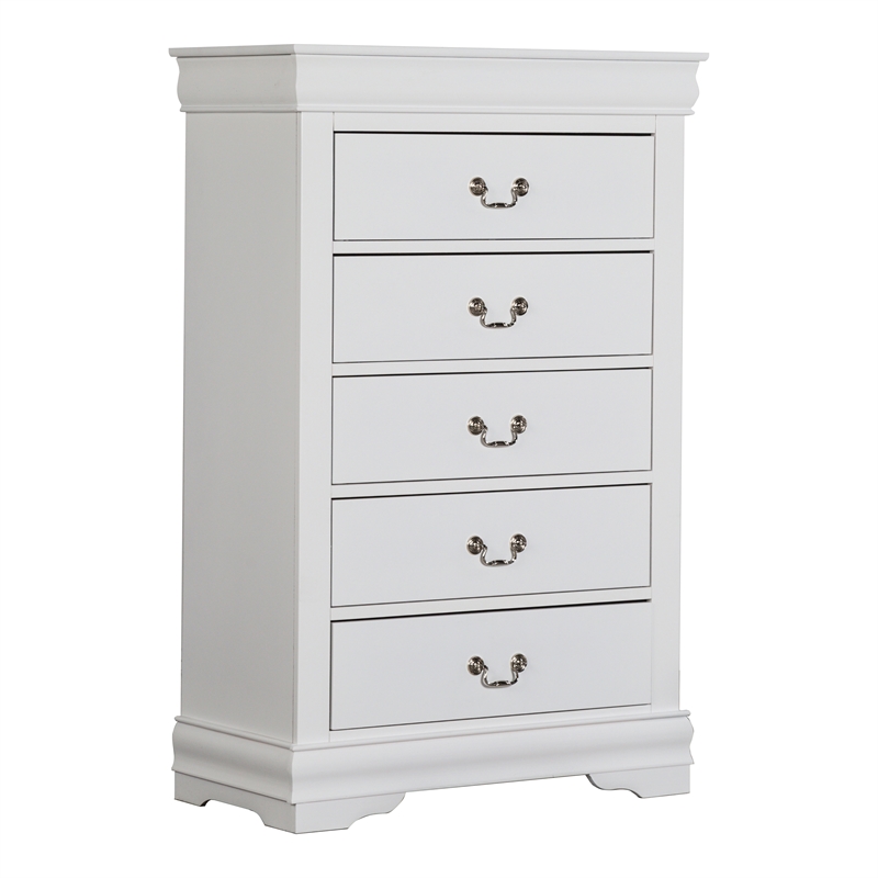 Bowery Hill Transitional Solid Wood 5-Drawer Chest in White Finish