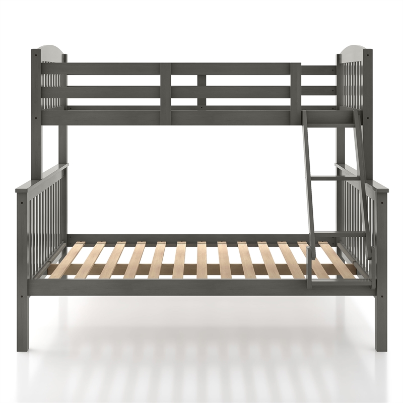 Bowery Hill Wood Twin over Full Bunk Bed with Ladder in Gray