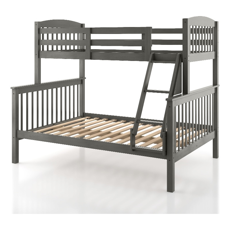 Bowery Hill Wood Twin over Full Bunk Bed with Ladder in Gray