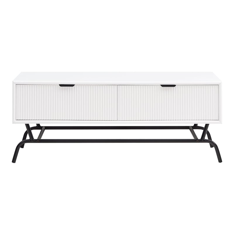 Bowery Hill Wood Storage 2-Drawer Coffee Table in White Pure