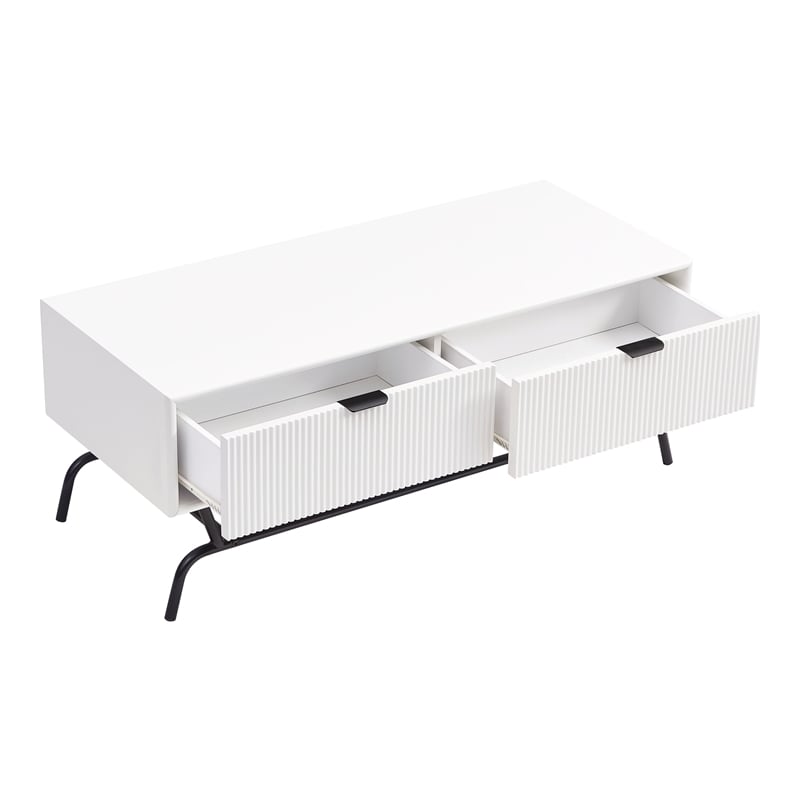 Bowery Hill Wood Storage 2-Drawer Coffee Table in White Pure