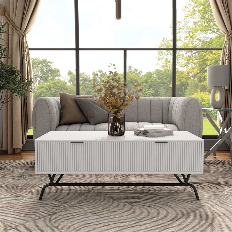 Bowery Hill Wood Storage 2-Drawer Coffee Table in White Pure