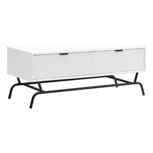 Bowery Hill Wood Storage 2-Drawer Coffee Table in White Pure