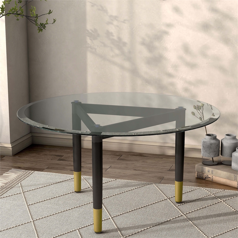 Bowery Hill Modern Solid Wood Coffee Table Base Legs in Black