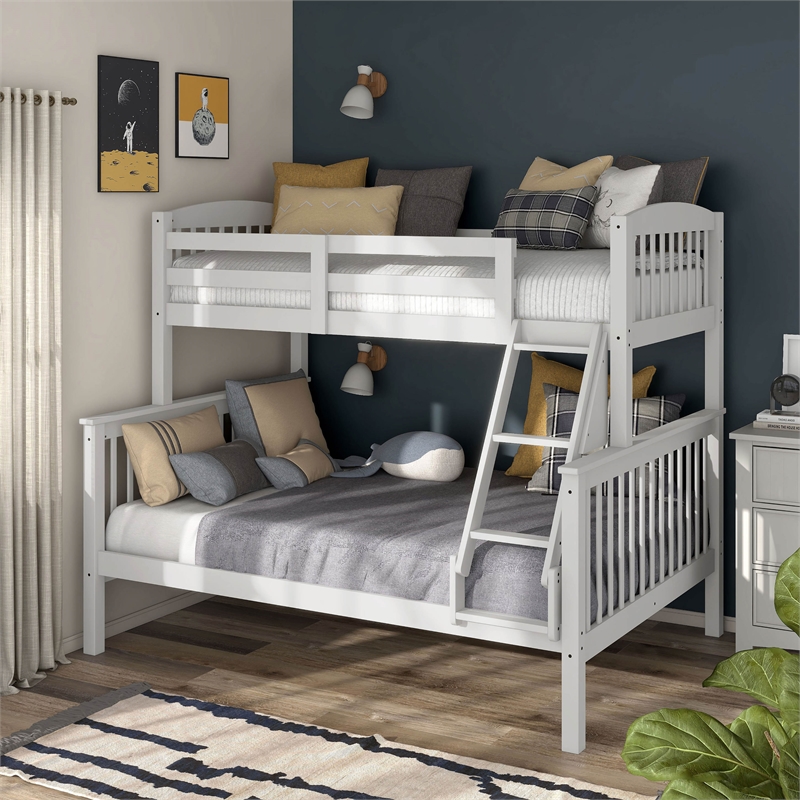 Bowery Hill Wood Twin over Full Bunk Bed with Ladder in White