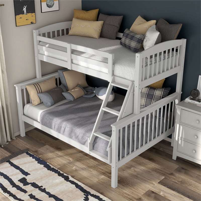 Bowery Hill Wood Twin over Full Bunk Bed with Ladder in White
