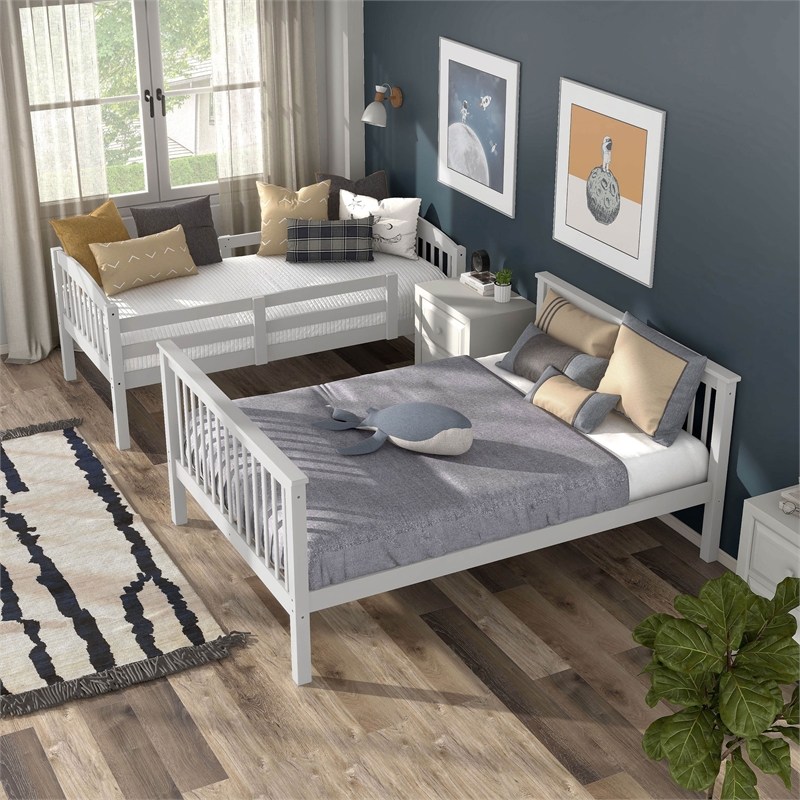 Bowery Hill Wood Twin over Full Bunk Bed with Ladder in White