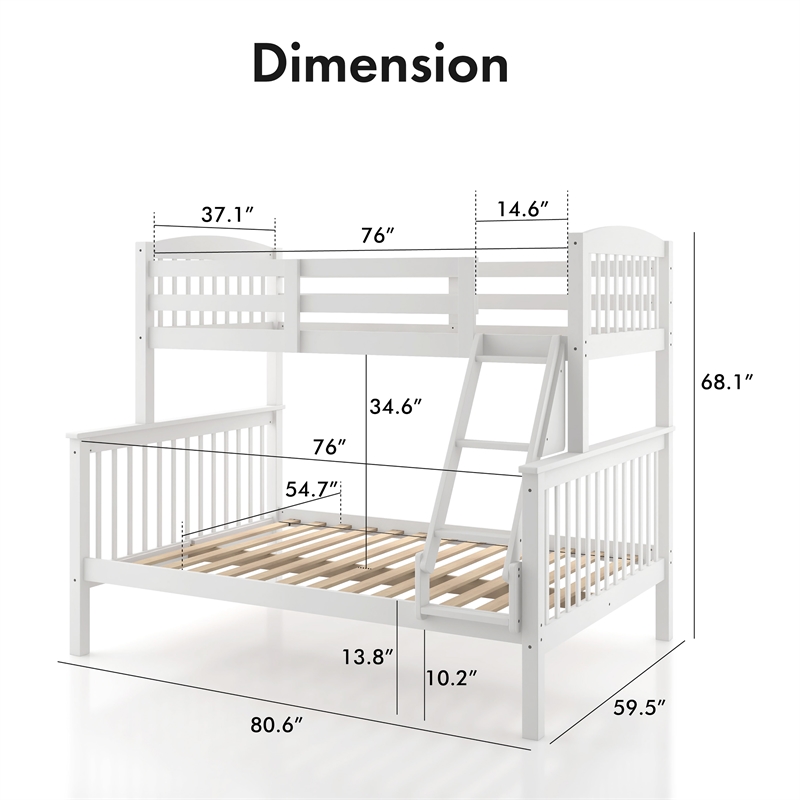 Bowery Hill Wood Twin over Full Bunk Bed with Ladder in White