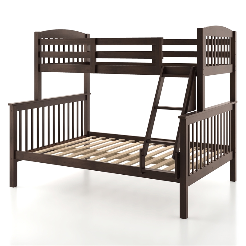 Bowery Hill Wood Twin over Full Bunk Bed with Ladder in Brown