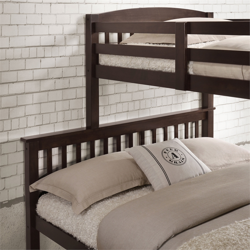 Bowery Hill Wood Twin over Full Bunk Bed with Ladder in Brown