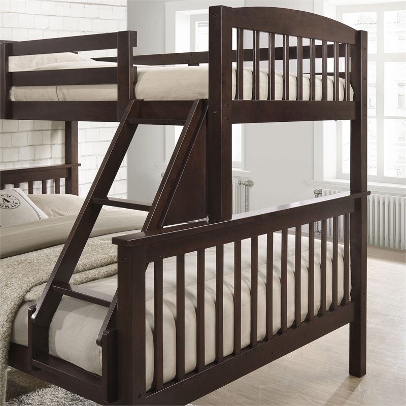 Bowery Hill Wood Twin over Full Bunk Bed with Ladder in Brown