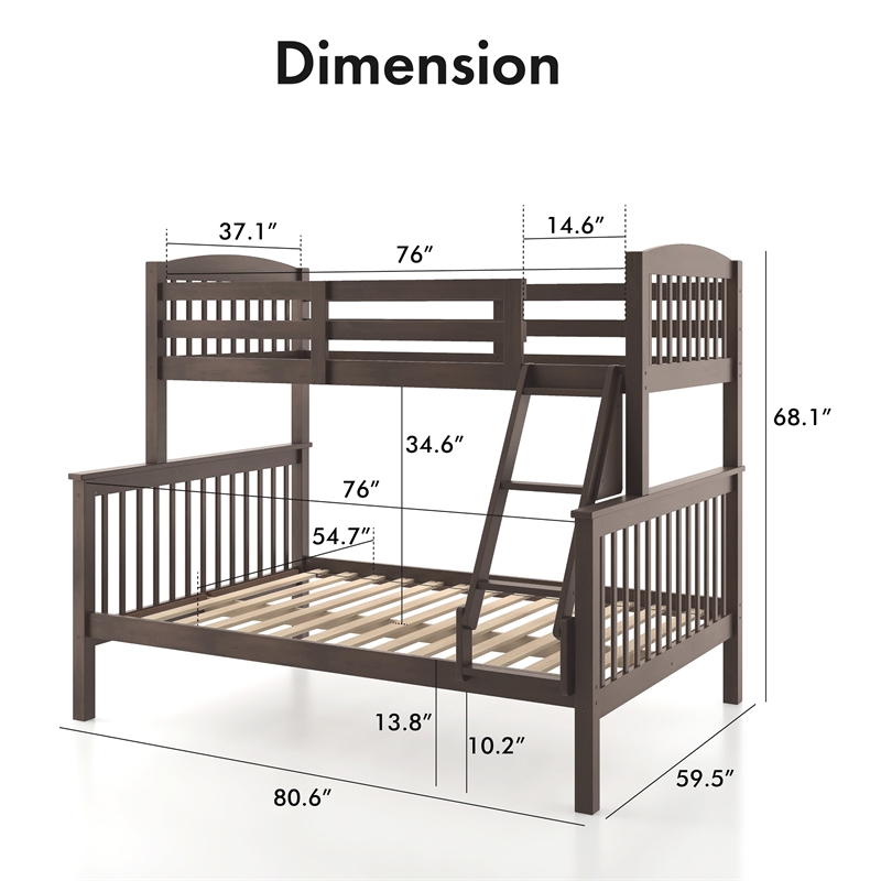 Bowery Hill Wood Twin over Full Bunk Bed with Ladder in Brown