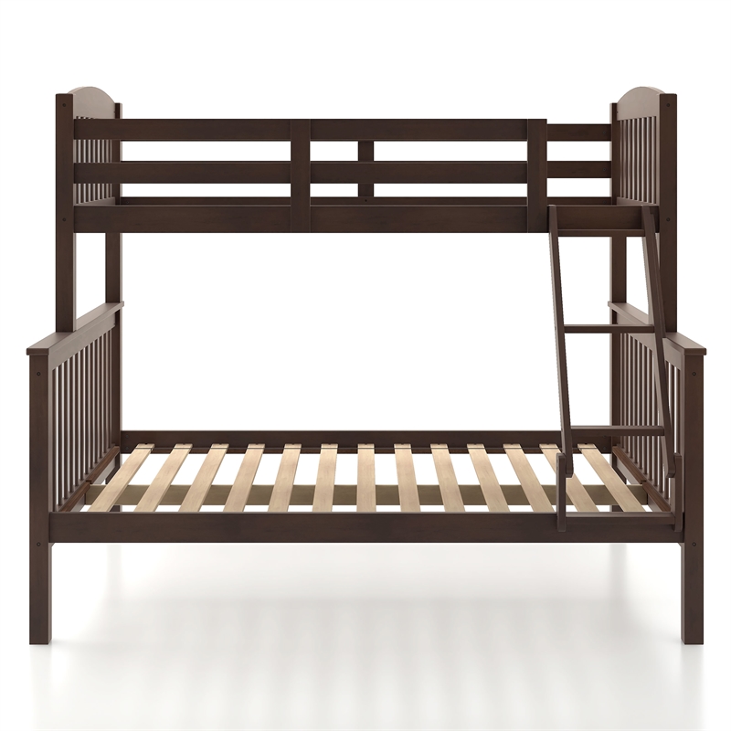Bowery Hill Wood Twin over Full Bunk Bed with Ladder in Brown