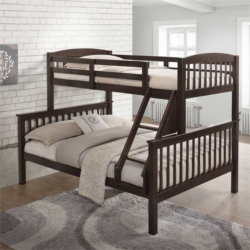 Bowery Hill Wood Twin over Full Bunk Bed with Ladder in Brown