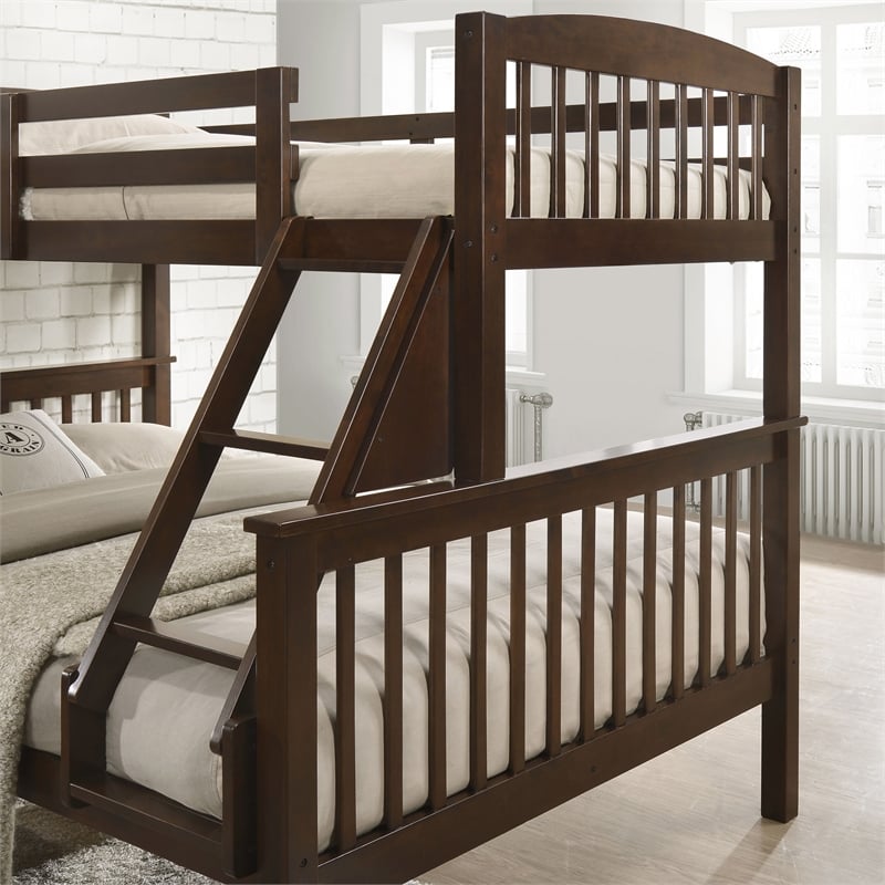Bowery Hill Wood Twin over Full Bunk Bed with Ladder in Merlot