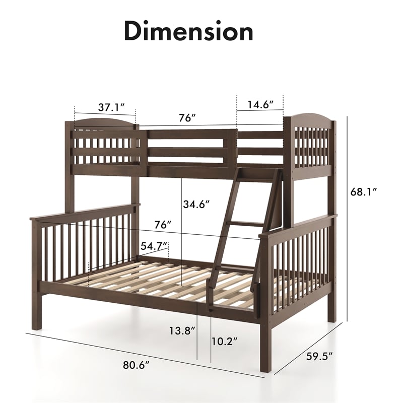 Bowery Hill Wood Twin over Full Bunk Bed with Ladder in Merlot