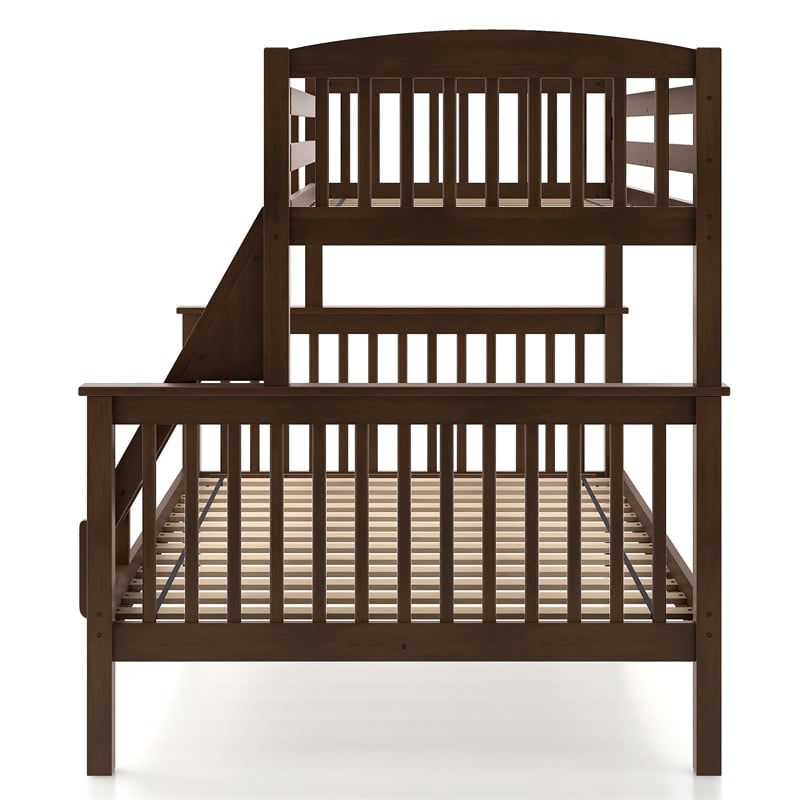 Bowery Hill Wood Twin over Full Bunk Bed with Ladder in Merlot