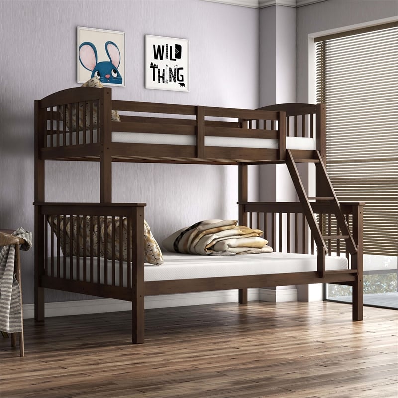 Bowery Hill Wood Twin over Full Bunk Bed with Ladder in Merlot