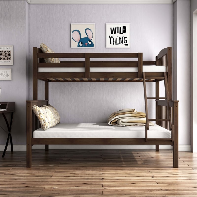 Bowery Hill Wood Twin over Full Bunk Bed with Ladder in Merlot