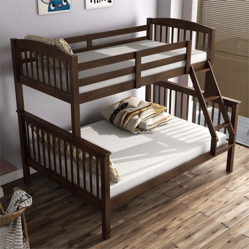 Bowery Hill Wood Twin over Full Bunk Bed with Ladder in Merlot