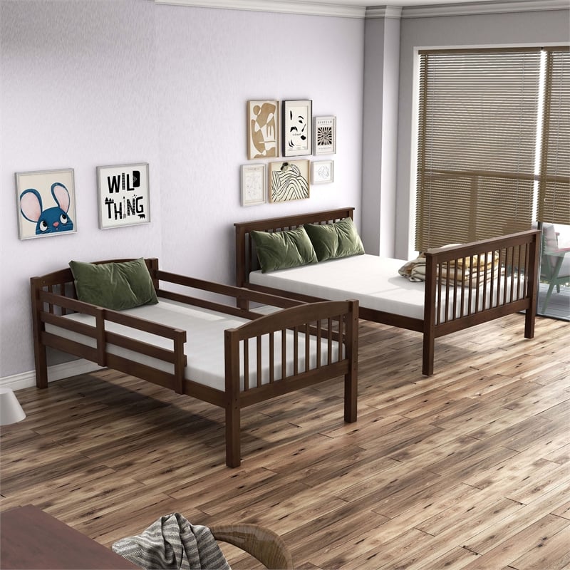 Bowery Hill Wood Twin over Full Bunk Bed with Ladder in Merlot