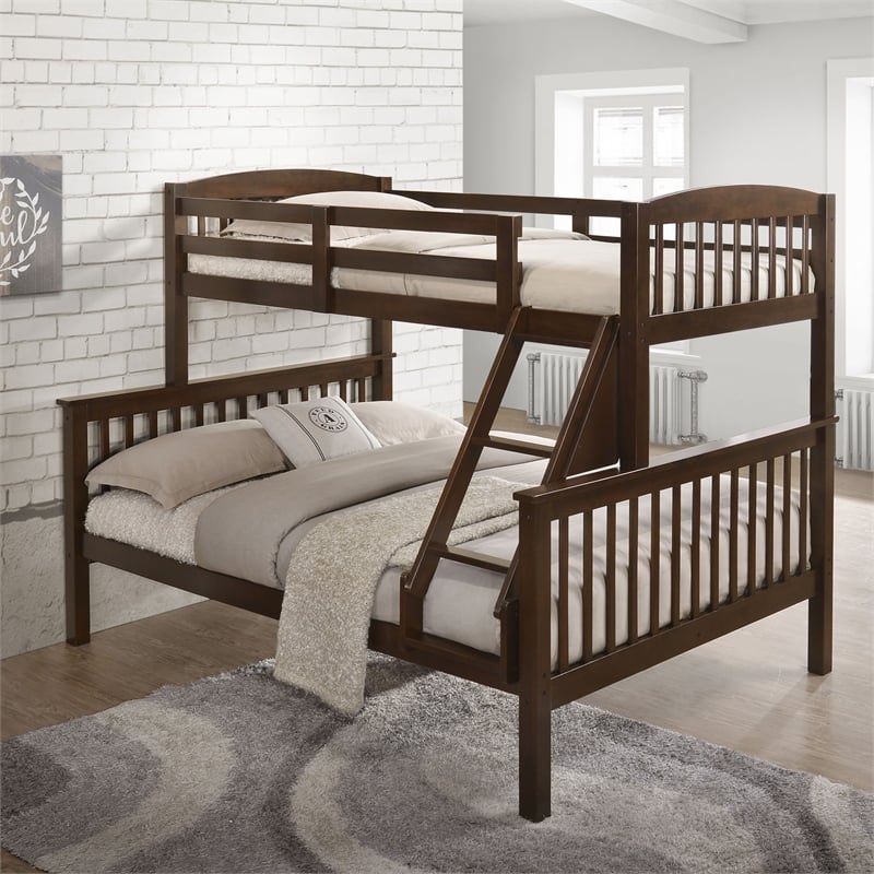 Bowery Hill Wood Twin over Full Bunk Bed with Ladder in Merlot