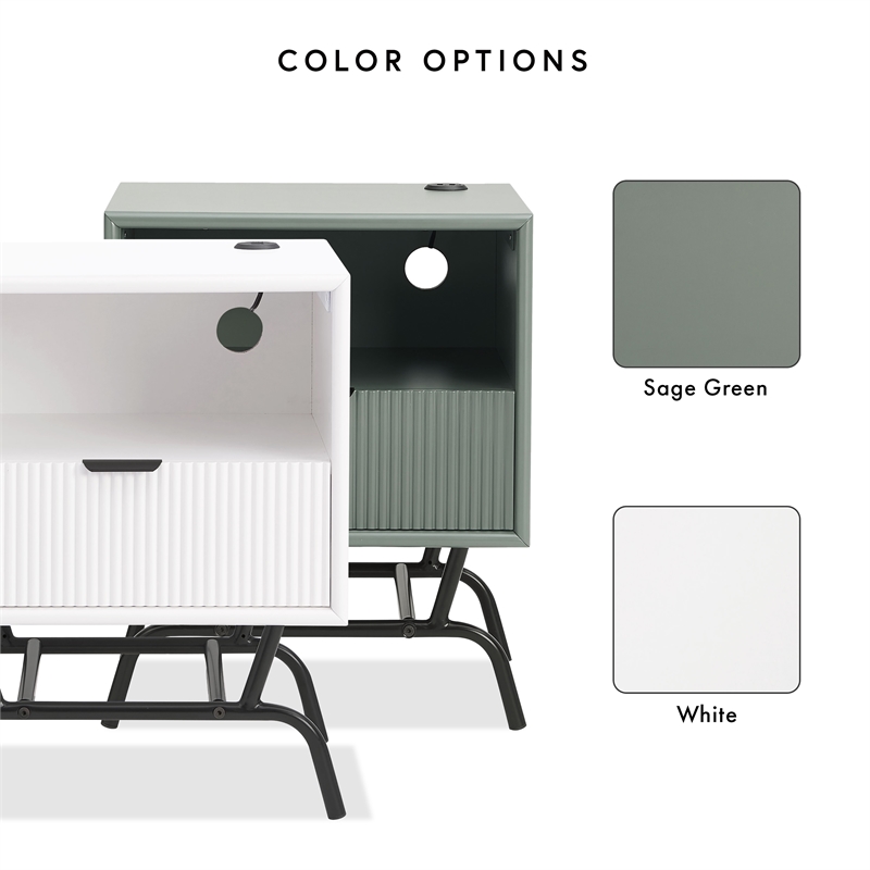 Bowery Hill Wood Storage End Table with USB Port in Sage Green