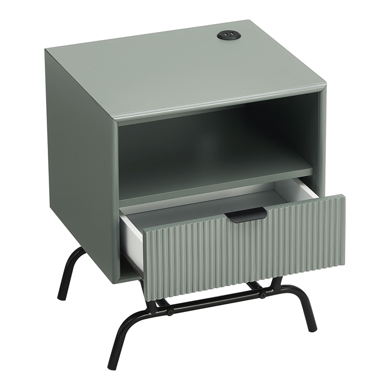 Bowery Hill Wood Storage End Table with USB Port in Sage Green