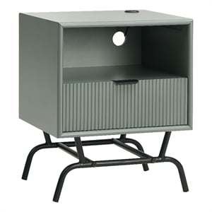 Bowery Hill Wood Storage End Table with USB Port in Sage Green