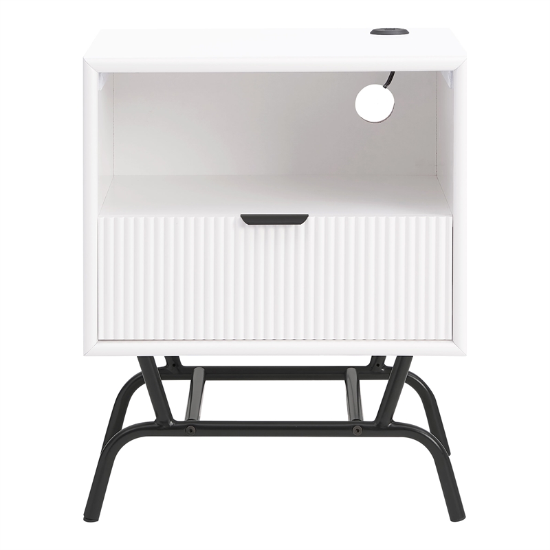 Bowery Hill Wood Storage End Table with USB Port in White Pure