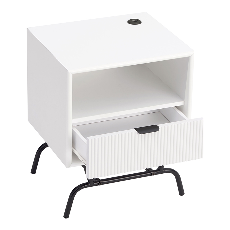 Bowery Hill Wood Storage End Table with USB Port in White Pure