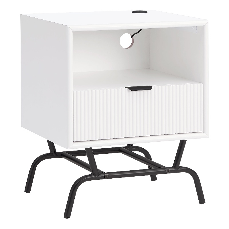 Bowery Hill Wood Storage End Table with USB Port in White Pure