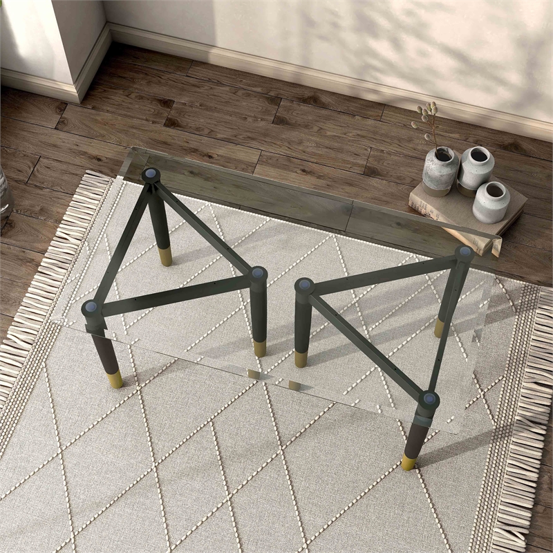 Bowery Hill Solid Wood Coffee Table Base Legs in Black (Set of 2)