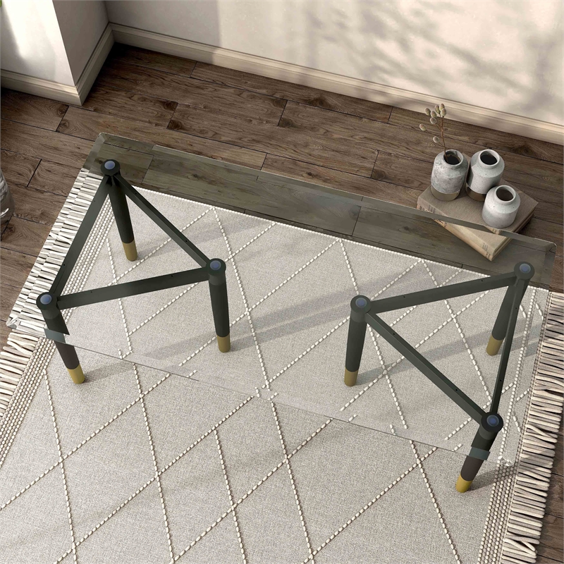 Bowery Hill Solid Wood Coffee Table Base Legs in Black (Set of 2)