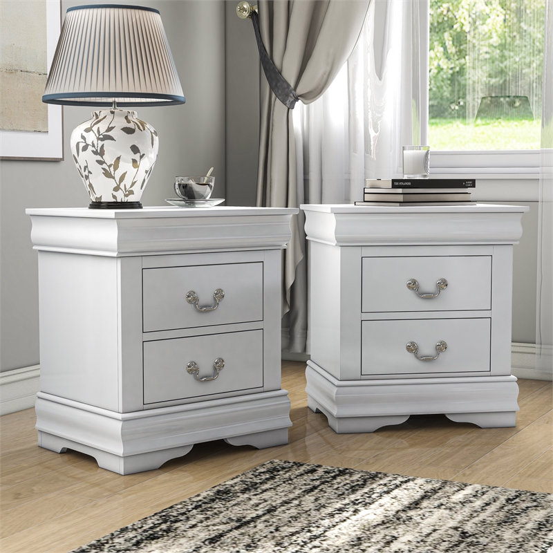 Bowery Hill Transitional Wood 2-Drawer Nightstand in White (Set of 2)